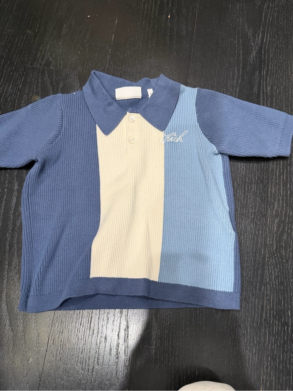 KITH Kids Colorblock Polo Shirt in Navy, Cream & Light Blue